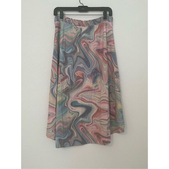 Womens Chaser Recycled Cozy Knit Smocked Hi Lo Circular Flounce Midi Skirt NEW - Picture 4 of 6